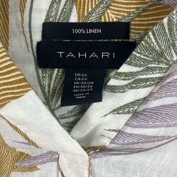 Tahari women’s linen tropical palm print tunic top - Picture 2 of 4